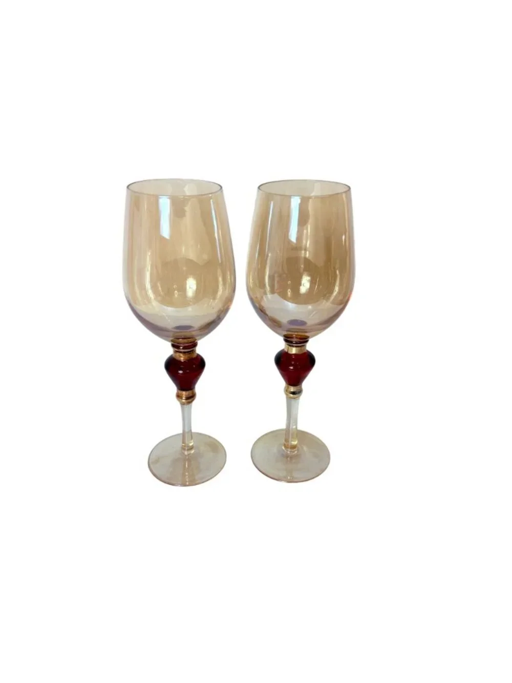 Pier 1 Amber Wine Glasses Set of 2 VTG Elegant Holiday Goblets Bar Cart Decor